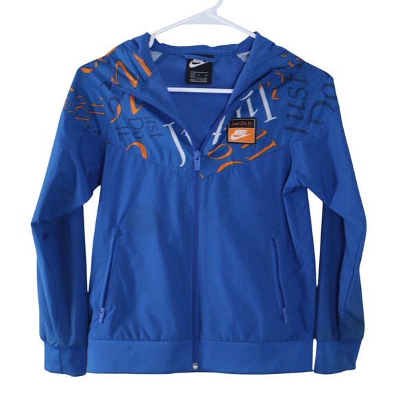 Nike Other - Nike Sportswear Kids Just Do It Windrunner Hooded Jacket Blue Orange Sz S School